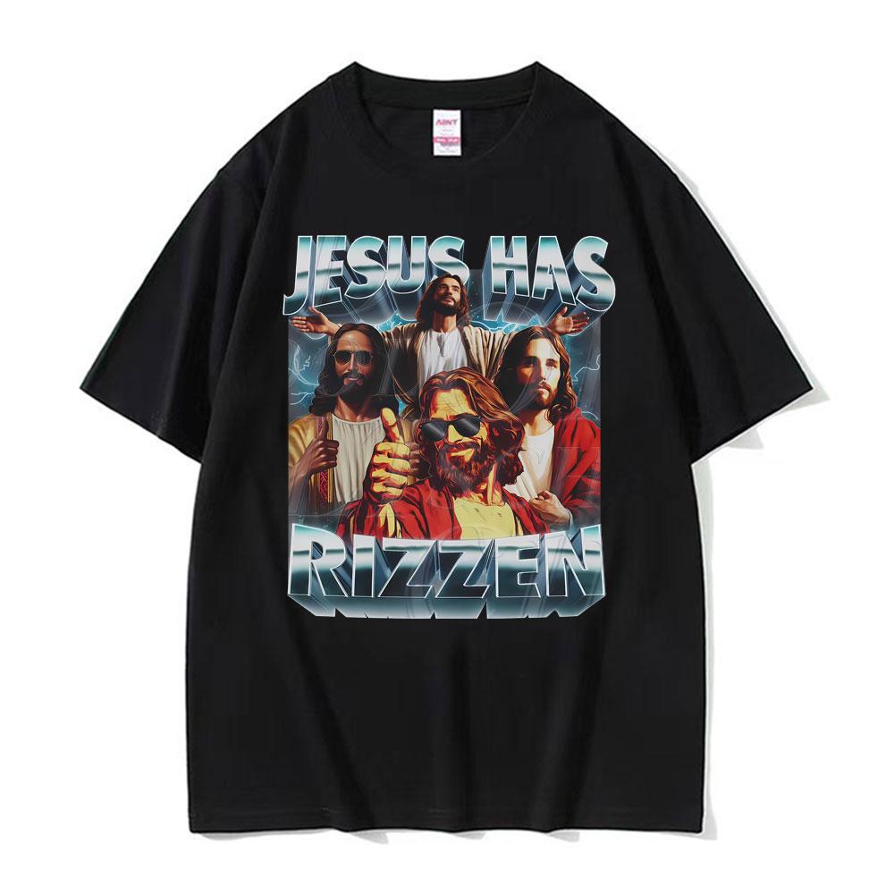 Jesus Has Rizzen Vintage 90s Graphic Tshirt Mens Women Harajuku Fashion Tshirts Comfort Cotton Oversized Tee Shirt Streetwear