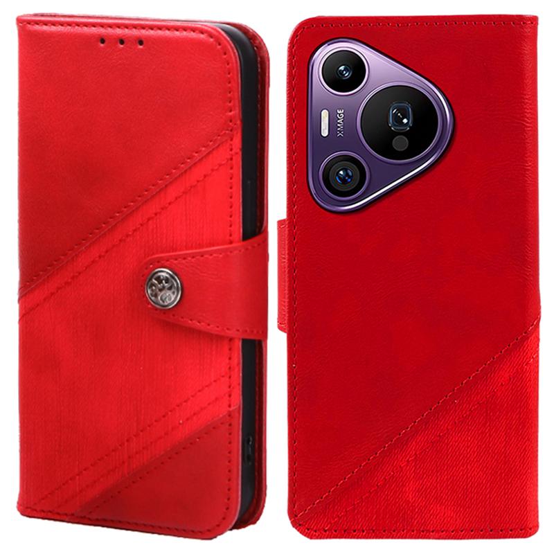 

For Huawei Pura 70 Pro/Pura 70 Pro+ Case Flip Shockproof Leather Phone Cover Texture Splicing Red