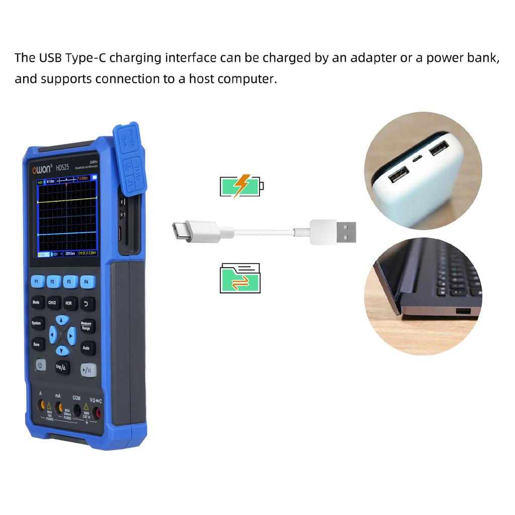 2in1 Oscilloscope Multimeter Dual Channel 25MHz Bandwidth Handheld Portable Oscilloscope 10,000 Wfms S 20,000 Counts
