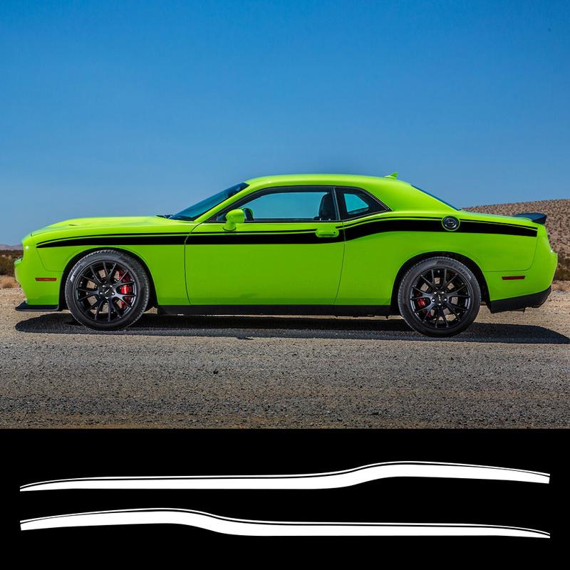 2Pcs Car Side Body Waistline Stickers Racing Stripe Vinyl Film Decals Auto Accessories For Dodge Challenger SRT Hellcat SXT GT