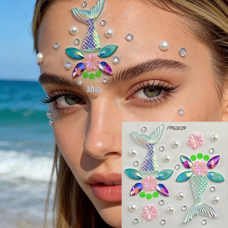 Face Jewel Stickers Iridescent Rhinestone Self Adhesive Removable for Beach Party EDM Festival Makeup Decor