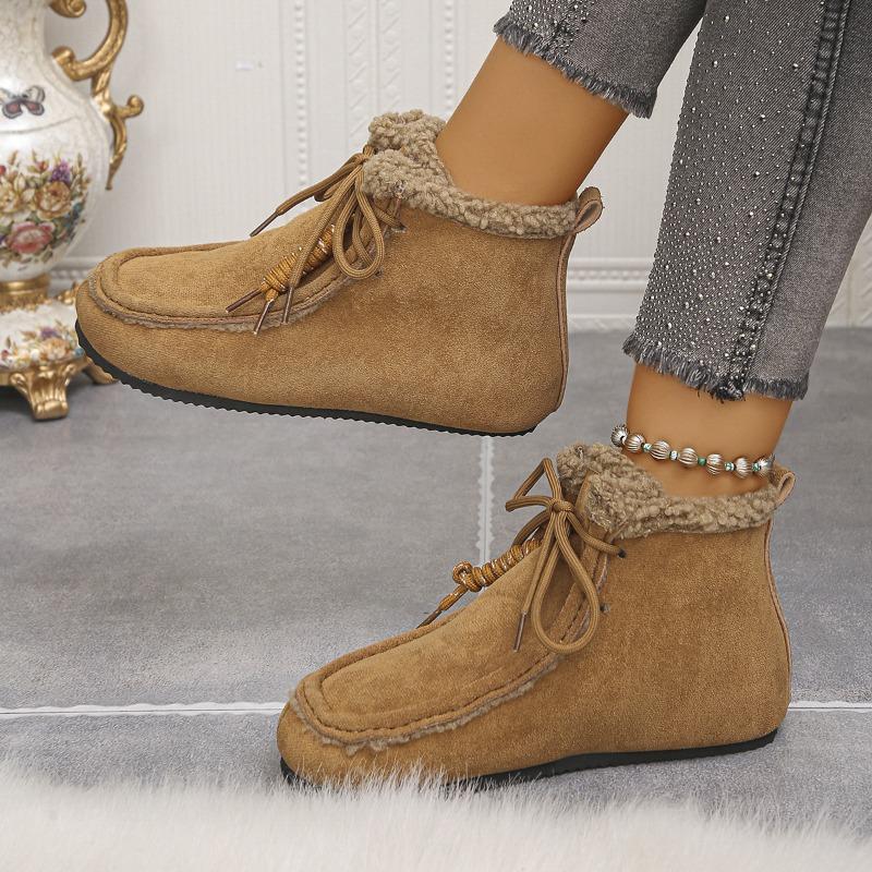 New Large-sized Short-top Cotton Shoes, Women's Fleece Casual Warm Lace-up Snow Boots