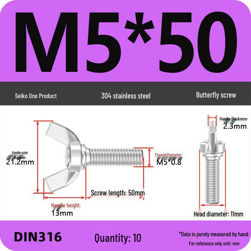 304 Stainless Steel Hand-Tightening Butterfly Weld Screws - Ram Horn M4 M5 M6 M8