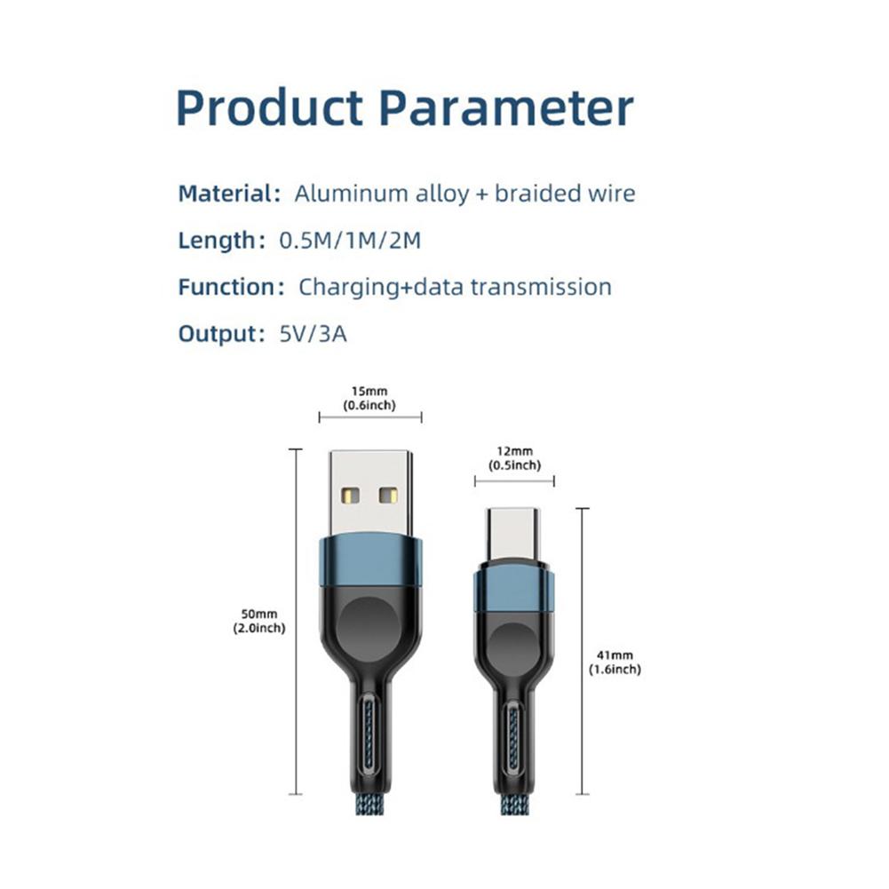 Non-slip Data Cable Type-c Fast Charging Cable Extension Charger Data Cord Compatible For Android Ios Huawei