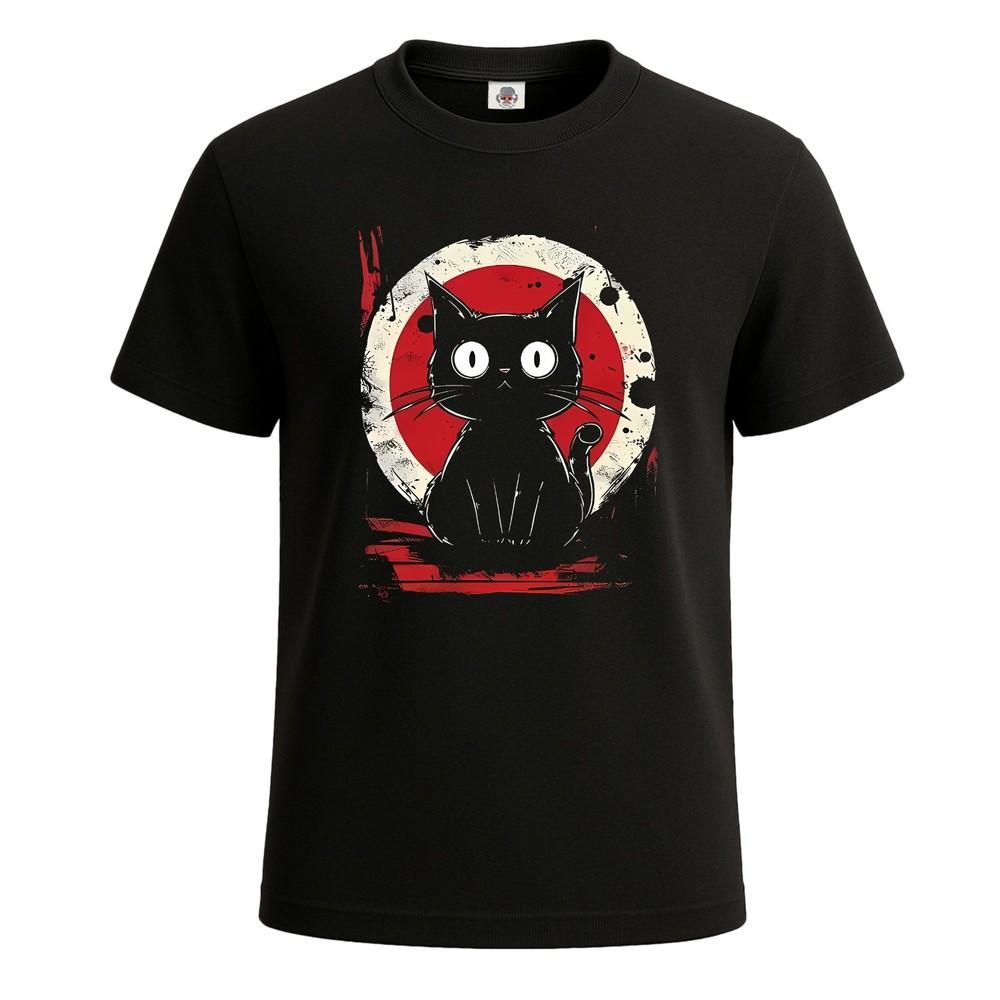 Anime black cat novelty gift mens t shirt cat print funny party shirt top