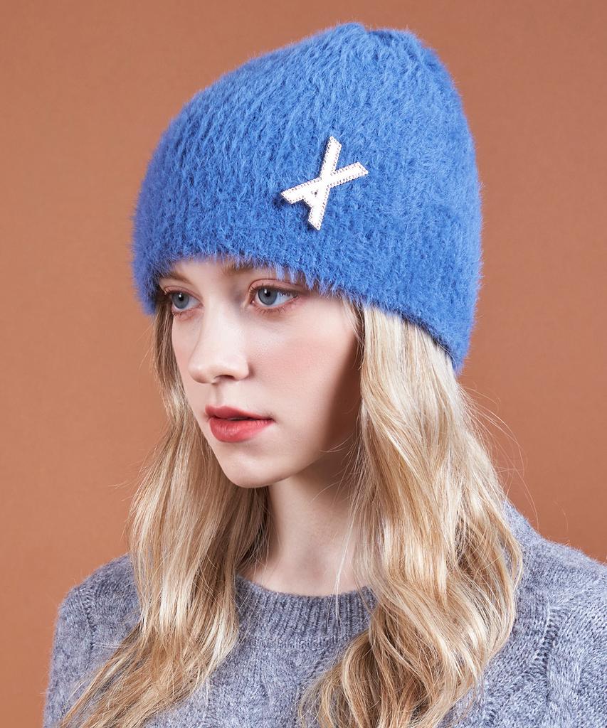 Bajal Va Brooch Soft Angora Beanie Cobalt