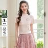 Haut Tricot Col Haut Perlé Floral Bailuyu pour Femme