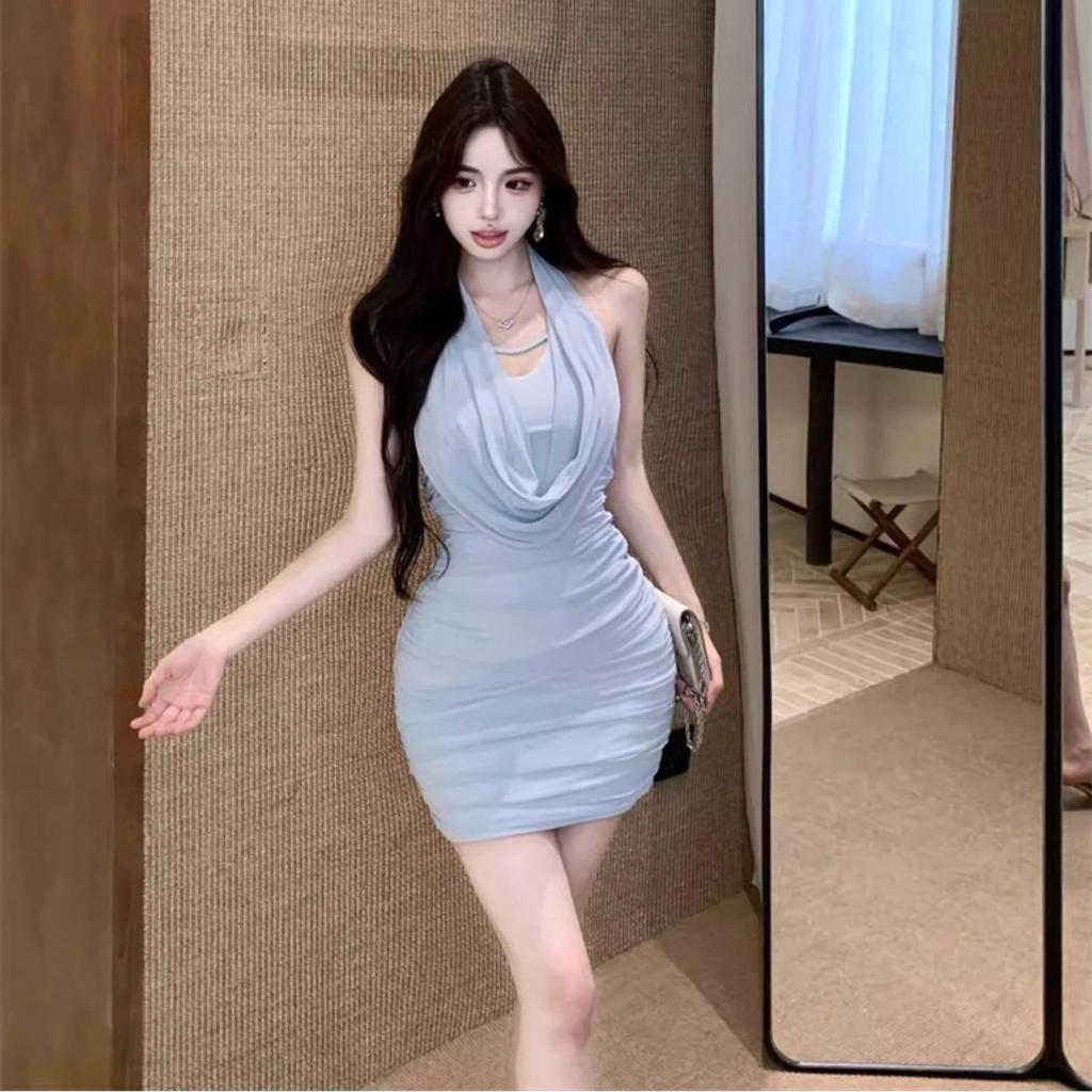 Mesh Neck Sling Dress Women's Summer Pure Desire Spice Girl Sexy Hip Skirt High Sense V-neck Tube Top Skirt