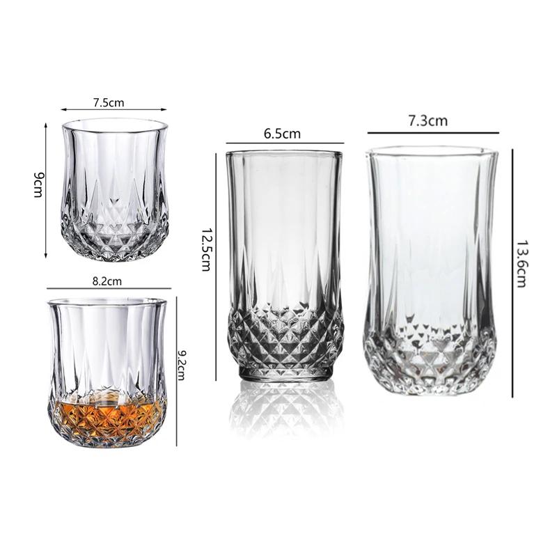 7.8oz/10.2oz/10.8oz/12.9oz Multiple Capacity Wine Glasses Diamond Relief Wine Cup Party Ins Style Cold Drink Cup Cocktail Glass