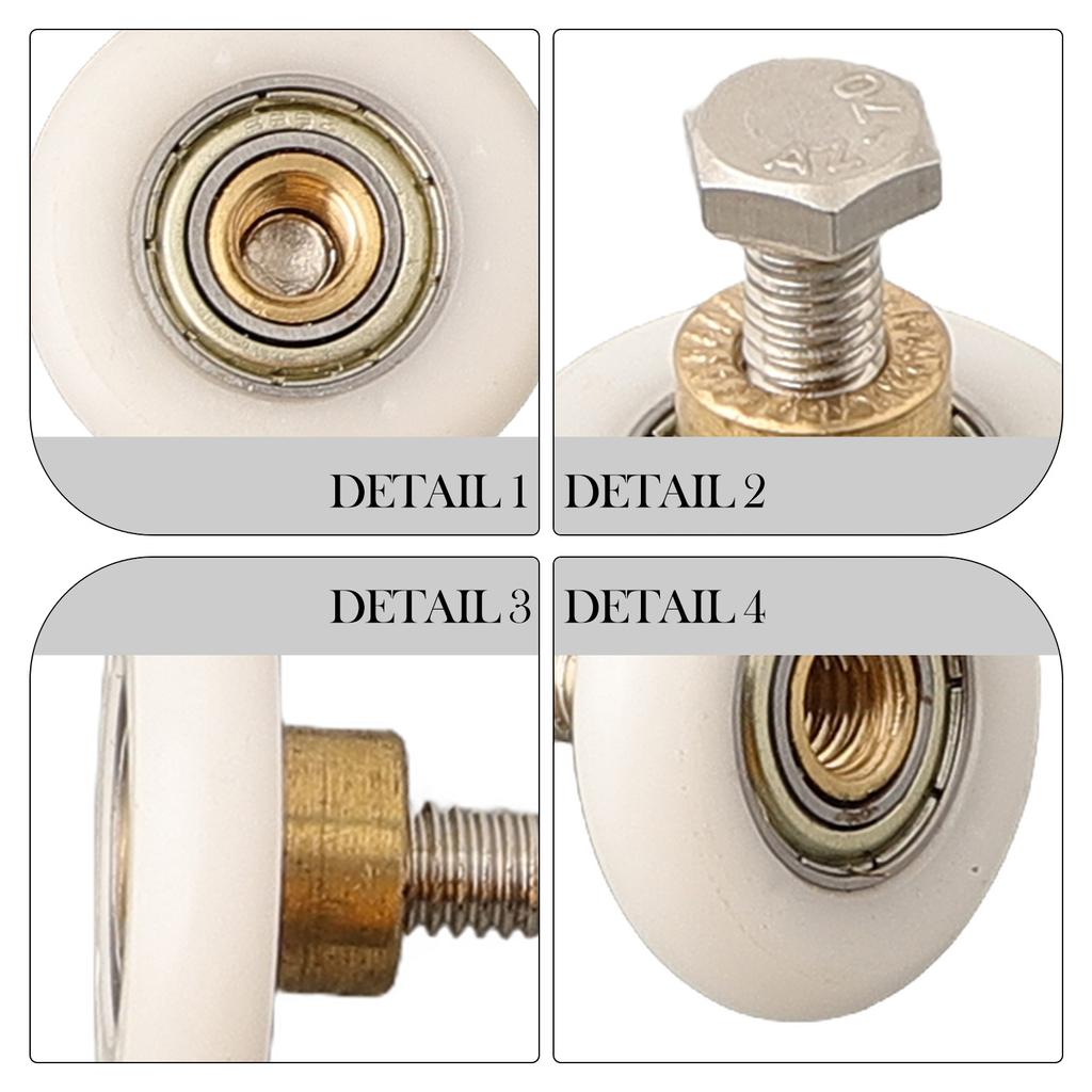 2 *Screws Door Rollers 4-8mm 6-8mm. Brass Centre Nylon Outer Wheel