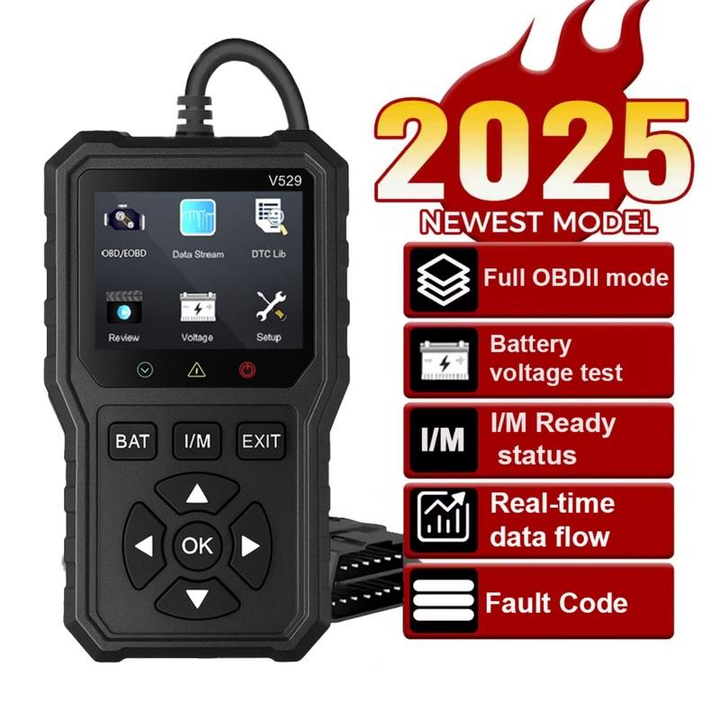 2025 New Car OBD2 Scanner Diagnostic Tool Code Reader Full OBDII Diagnostic FOXSUR V529 Battery Voltage Test Real time Data
