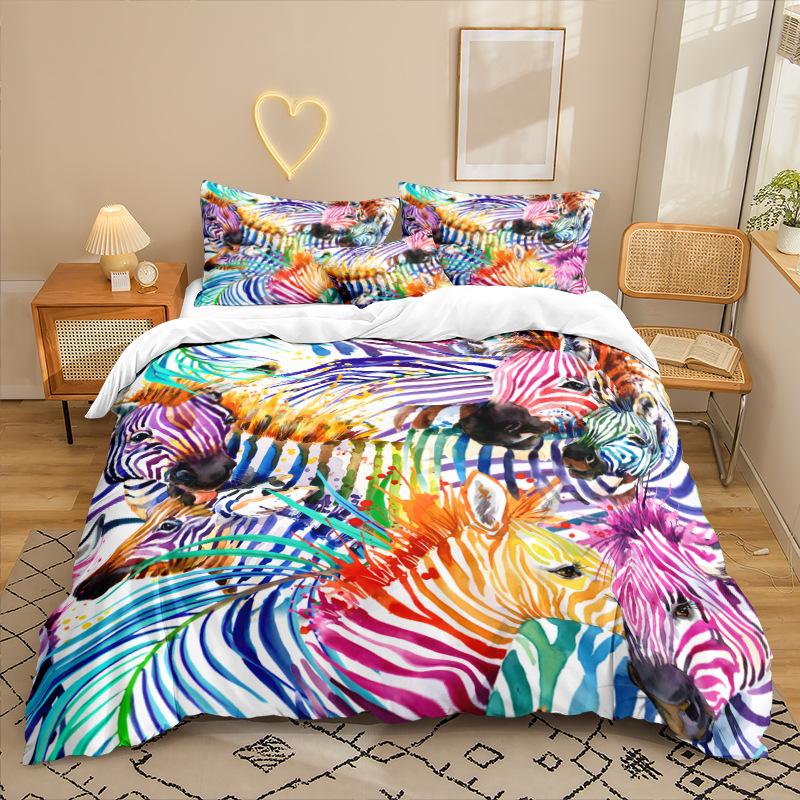 Zebra Series 3D Digital Printing Three-Piece Bedding Kit Bed Sheet Quilt Cover