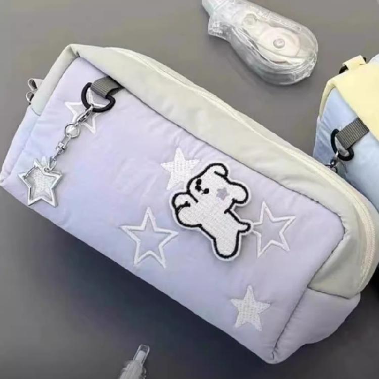 Embroidery Star Dog Pencil Bag High Capacity Polyester Fabric Pencil Case Travel Makeup Storage Bag for Student Women