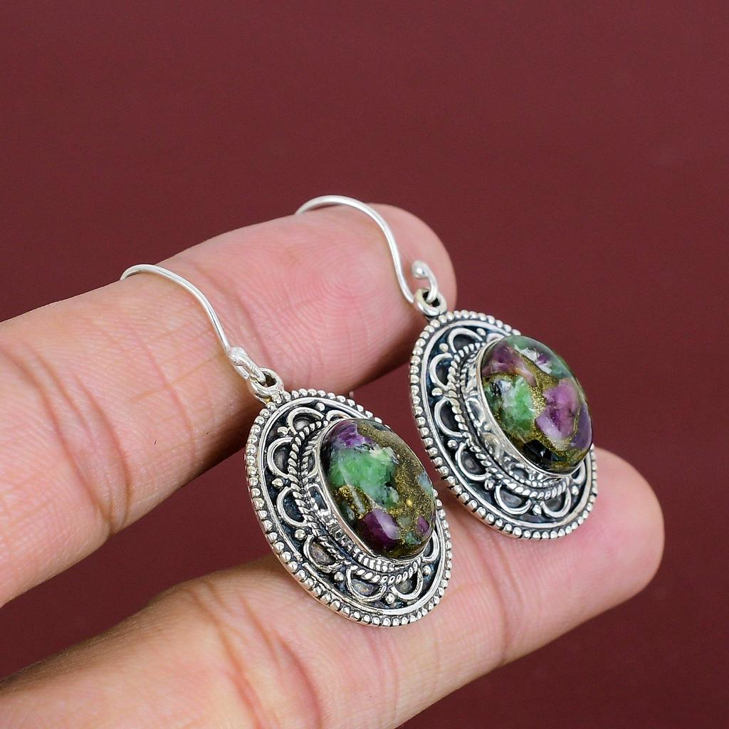 Copper Ruby Zoisite Earring Vintage Earrings Handmade Jewelry 925 Sterling Silver Earring Gemstone Earring Gifts For Mom Birthstone Jewelry