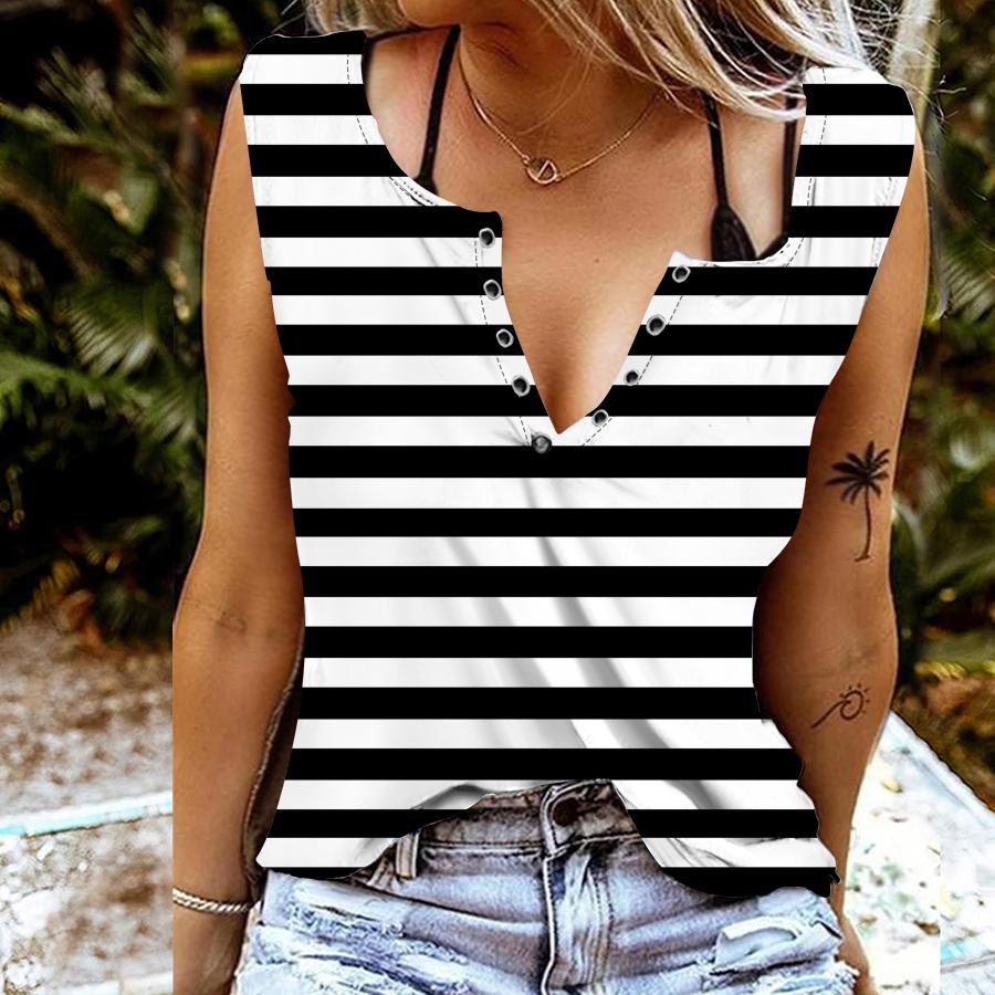 

Женские майки, сексуальные летние топы без рукавов с v-образным вырезом, жилет с 3D-принтом в полоску, крутые легкие топы