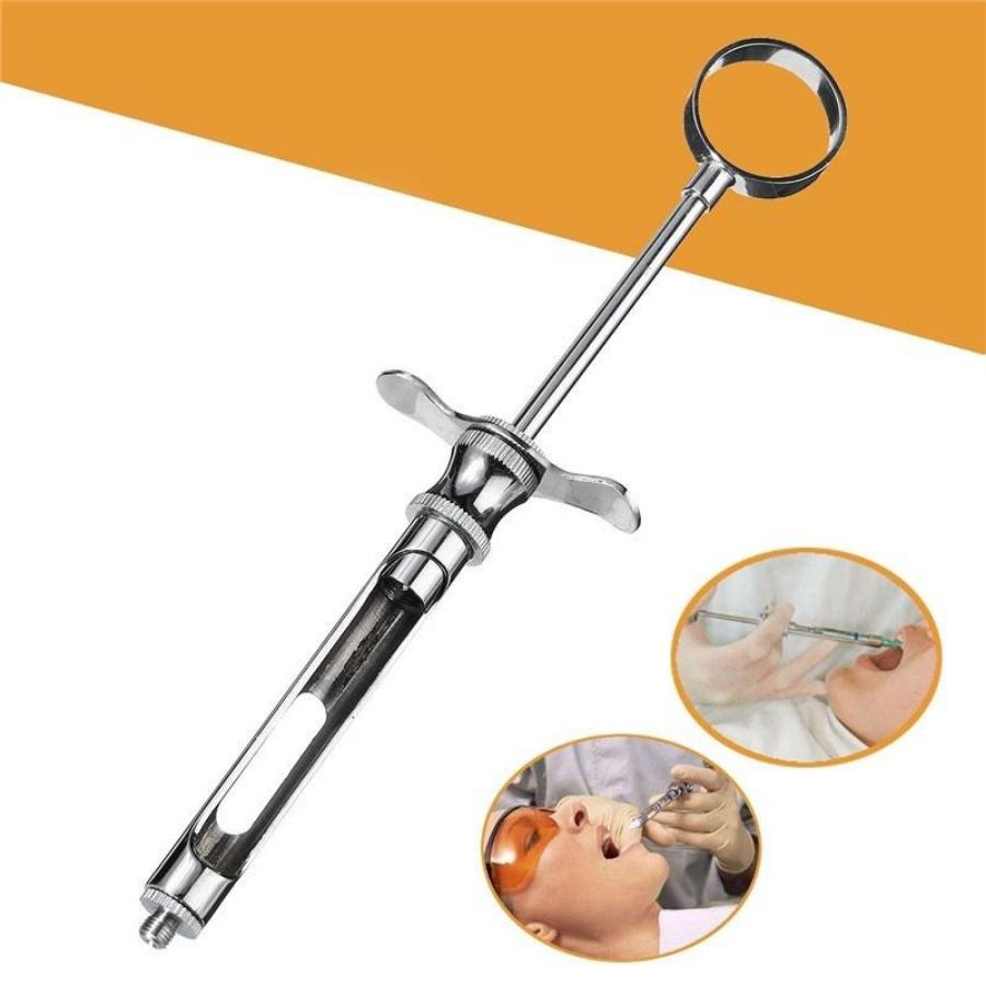 1PCS Stainless Steel Silver Dental Aspirating Syringe Dentist Surgical Instruments 1.8ML With Head