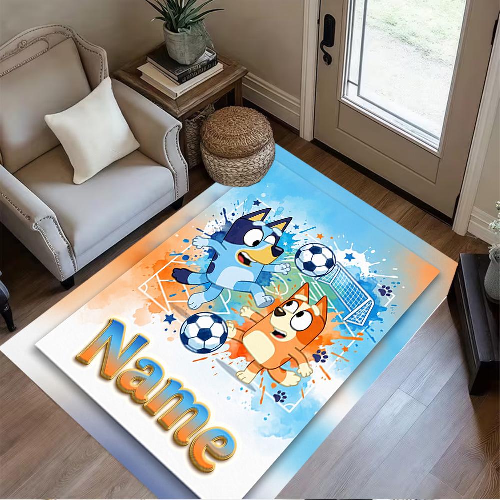 Soccer Fun Bluey Personalized Text Area Rug Perfect for Decorate Room Hallway Dining Room Study Room Antislip Carpet Anime Office Decor