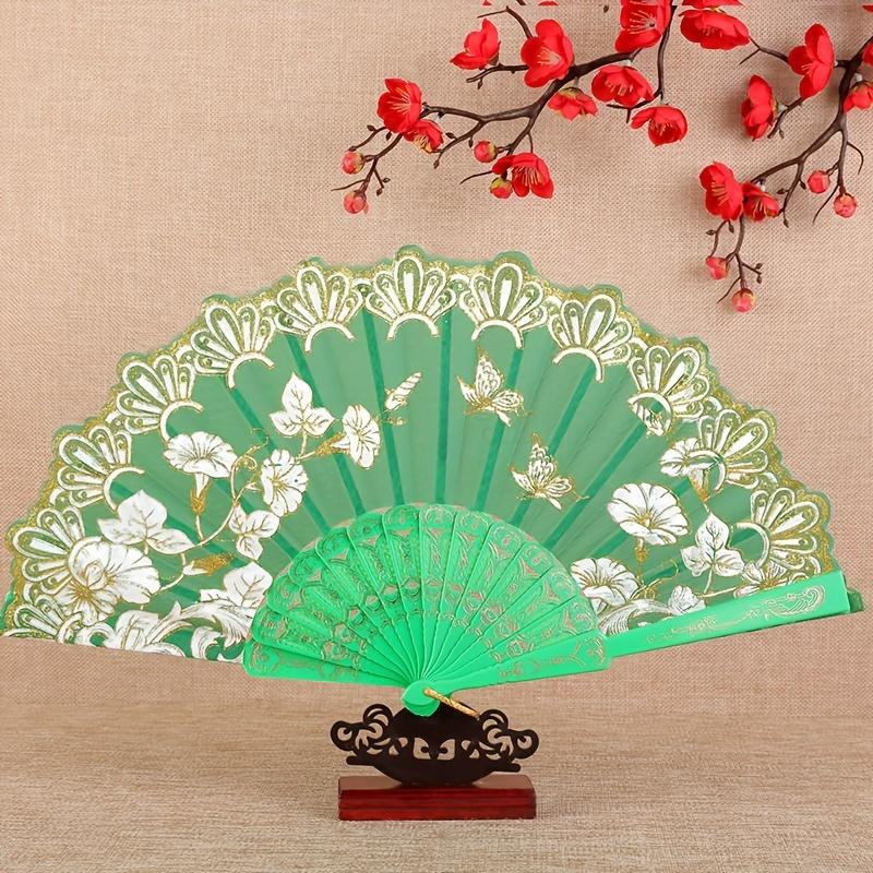 

1pc Traditional Chinese Handheld Folding Fan, Vintage Oriental Style,Elegant Fan with Floral Pattern, for Wedding, Dance, Photography, Qipao Accessory