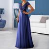 V-Ausschnitt Kurzarm Taillenbetont Hochtailliertes Maxikleid Elegant Pailletten Chiffon Plissierter Saum Steppnaht Abendkleid Damenbekleidung