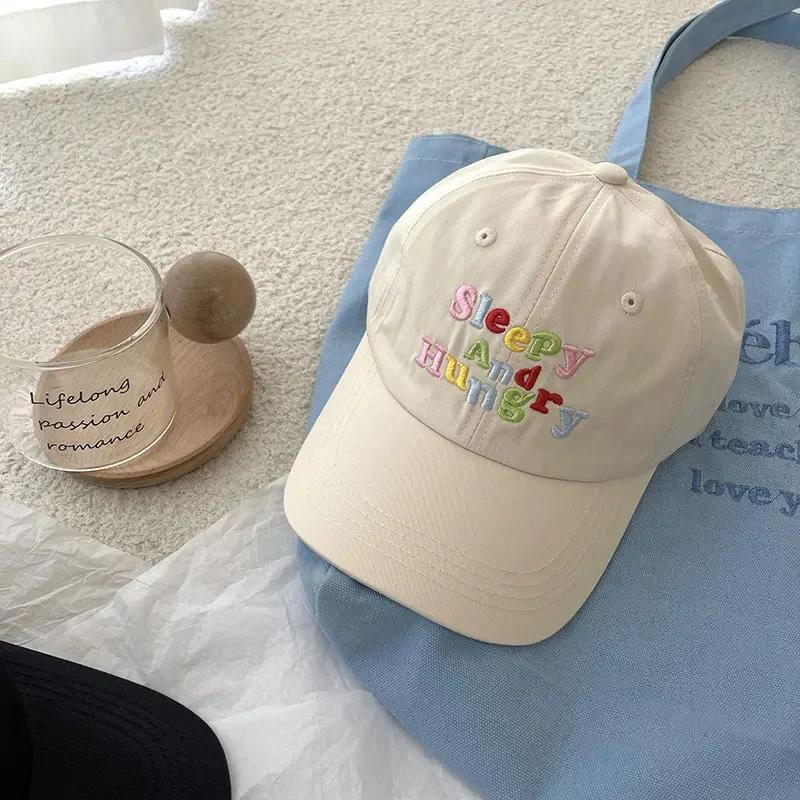 

Women Letter Embroidery Baseball Cap Solid Color Cotton Duck Tongue Cap Girls Outdoor Sun Protection Hat Adjustable