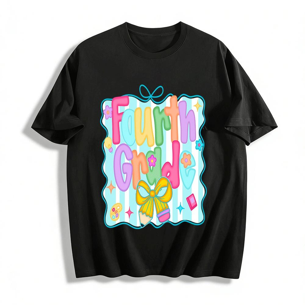 Cute Fourth Grade Print Kids Tshirt Back To School Casual Top Pure cotton T-shirt XXS