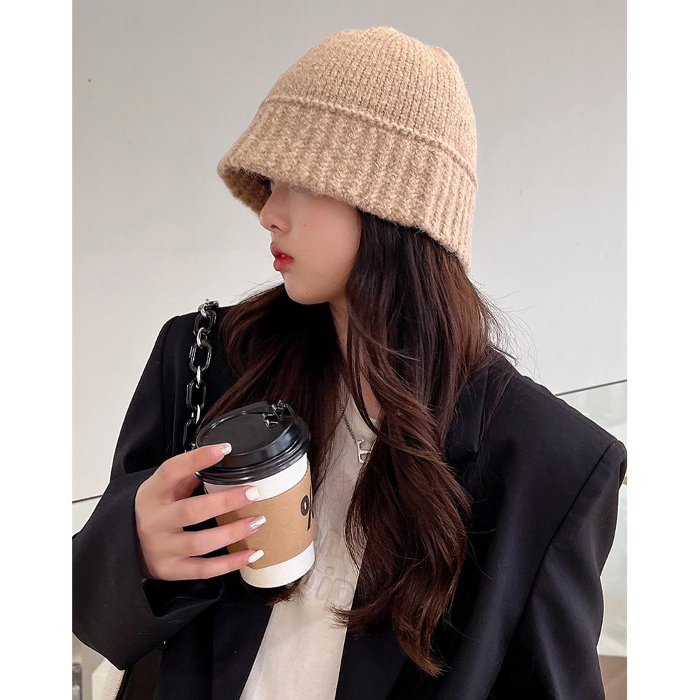 Winter Women Bucket Hat Fashion Solid Color Beanies Cap Large Head Circumference Hat