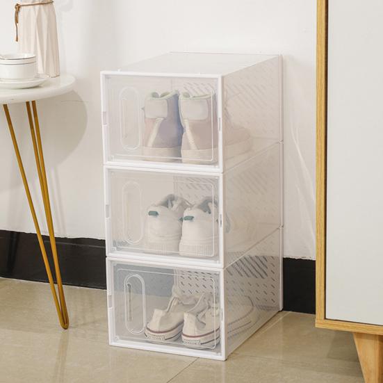 Shoe Storage Box Transparent Visible Square Shape Stackable Large Space Store Shoes Hollow Out Back Breathable Shoe Organizer Household Stuffs