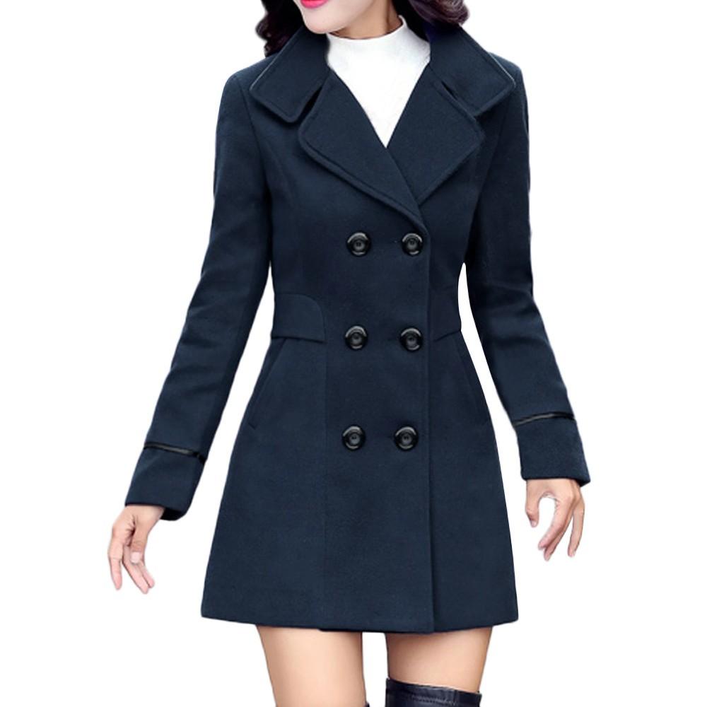 Women Wool Double Breasted Coat Elegant Long Sleeve Work  Fashion Jacket