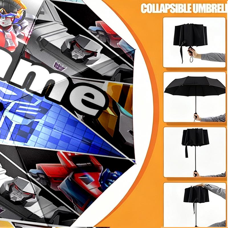 Custom Name Personalized Transformers Print Umbrella, Auto Open Close, 8‑Rib Sturdy Frame, Commute Camping Hiking Use, Birthday Gift