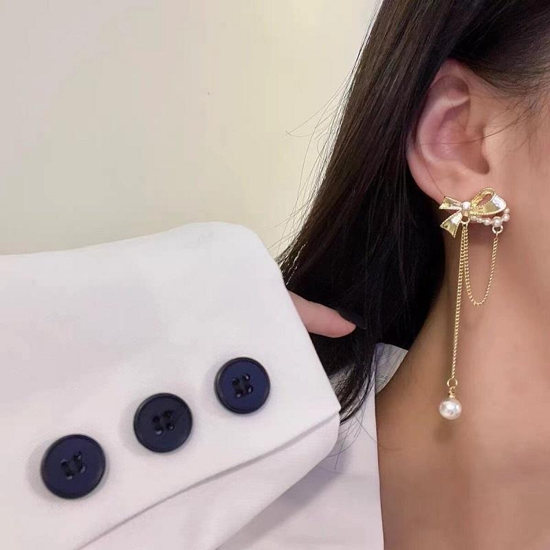 Long Tassel Bow Drop Earrings For Women Fashion Girl Ear Pendants Boho Decor Dangle Pearl Earrings 2022 Trend Jewelry