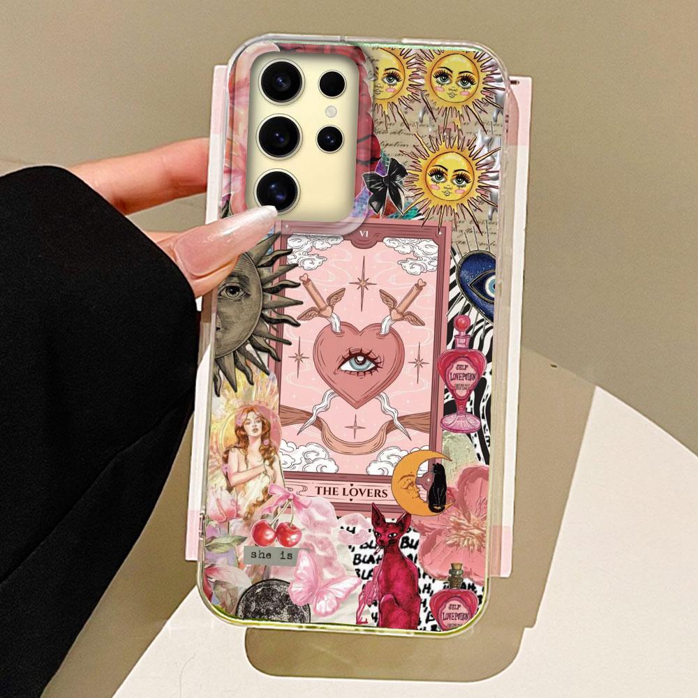 Green Sun Face Planet Fruit Trendry Feather Texture Phone Case for Samsung Galaxy S25 S24 S23 S22 S21 FE Plus Ultra Shell Cover