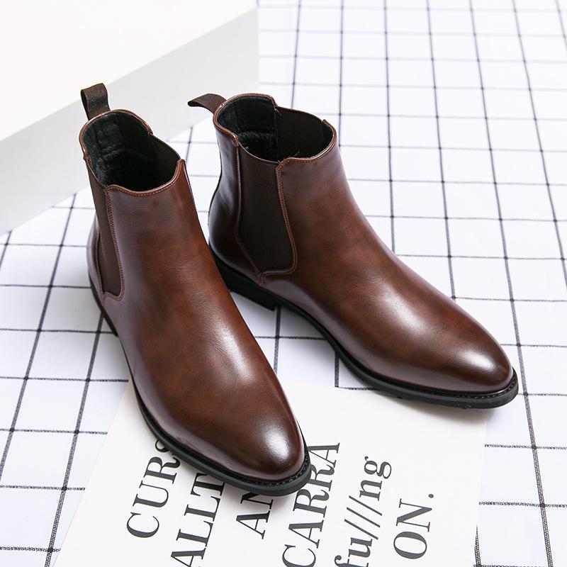 Men's Pointed High-Top Leather Boots - Large Size, Autumn Collection, Formal British Style