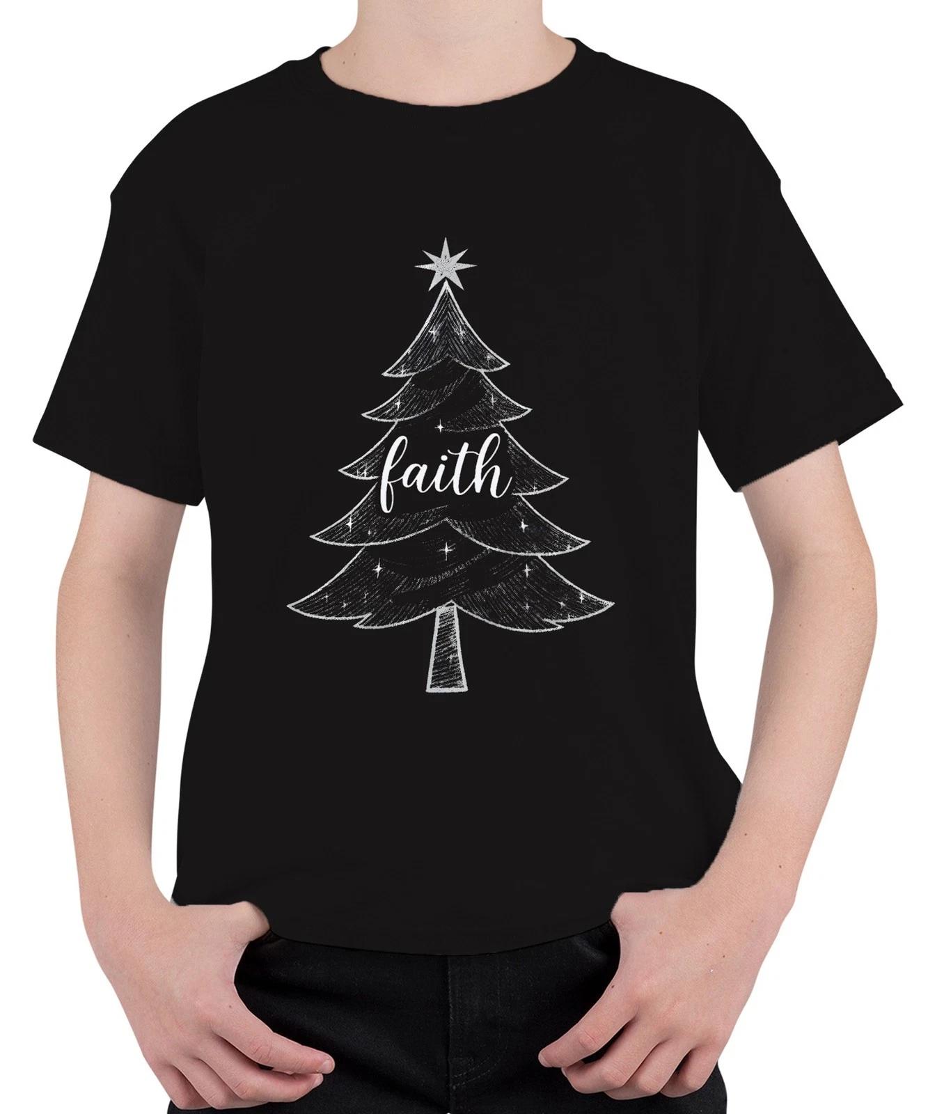 

faith Christmas Xmas Tree Faith Religious Sketch Chalk Retro Unisex Kids T- 2XL