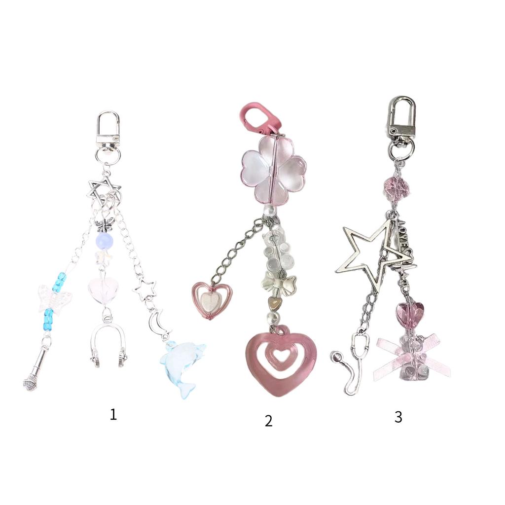 Sweet Bowknot Pendant Bead Bag Charm Heart Bear Keyring Elegant Bead Key Chain Stylish Accessory for Phone Key Backpack