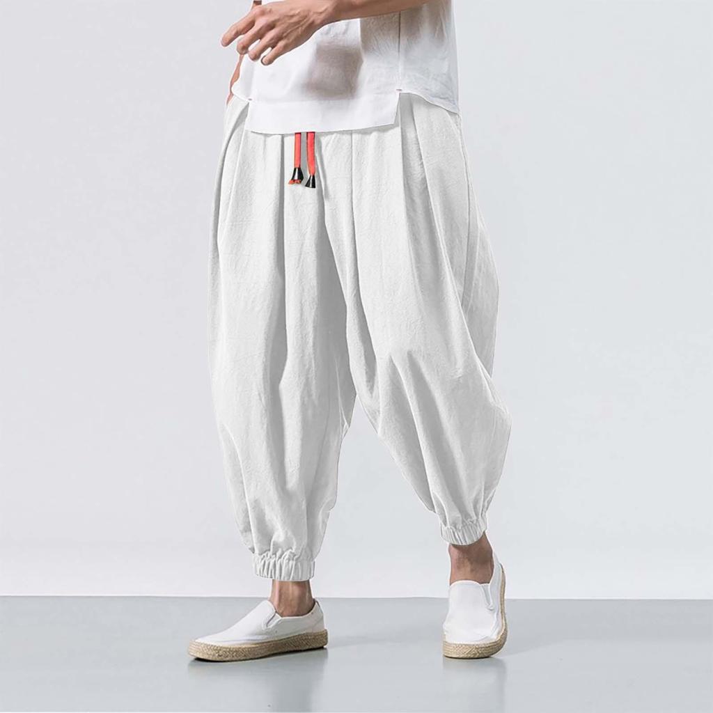 Oversize Men Loose Harem Pants Autumn Chinese Linen Overweight Sweatpants Casual Brand Trousers Male