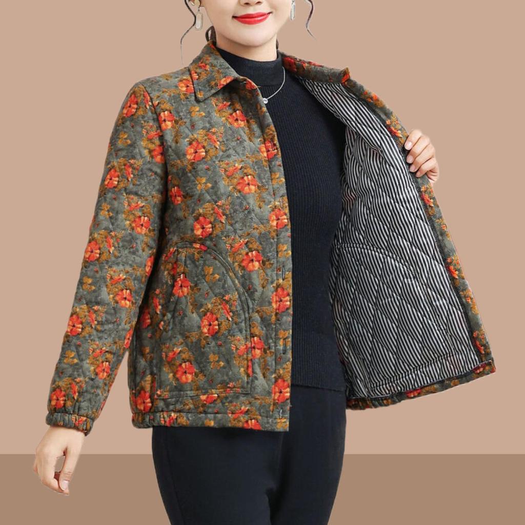Mom's Fashion Floral Cotton Jacket - Autumn/Winter Thin Style, Small/Medium Sizes
