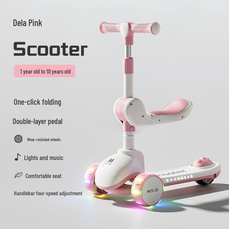 Folding Kids' Scooter with Seat, Ages 1-10, for Boys and Girls