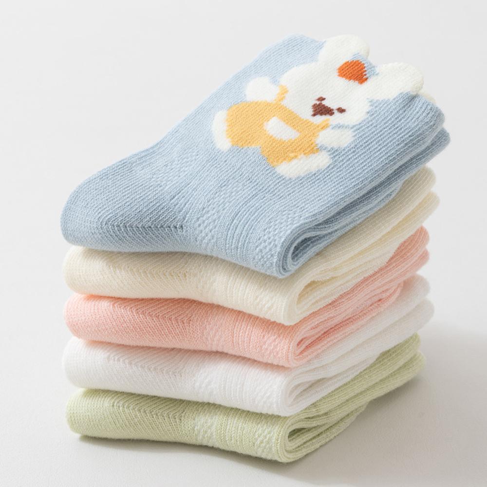 1PCS Thin Mesh Cotton Baby Socks Cute Cartoon Animal Flat Seam No Bone Breathable Mid Socks A-Class Safe Toddler Socks 0-8 Years Old