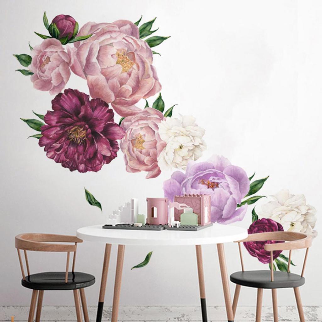 Dubonnet Removable Peony Flower Wall Sticker Living Room Wallpaper Decal Home Art Decor KTY