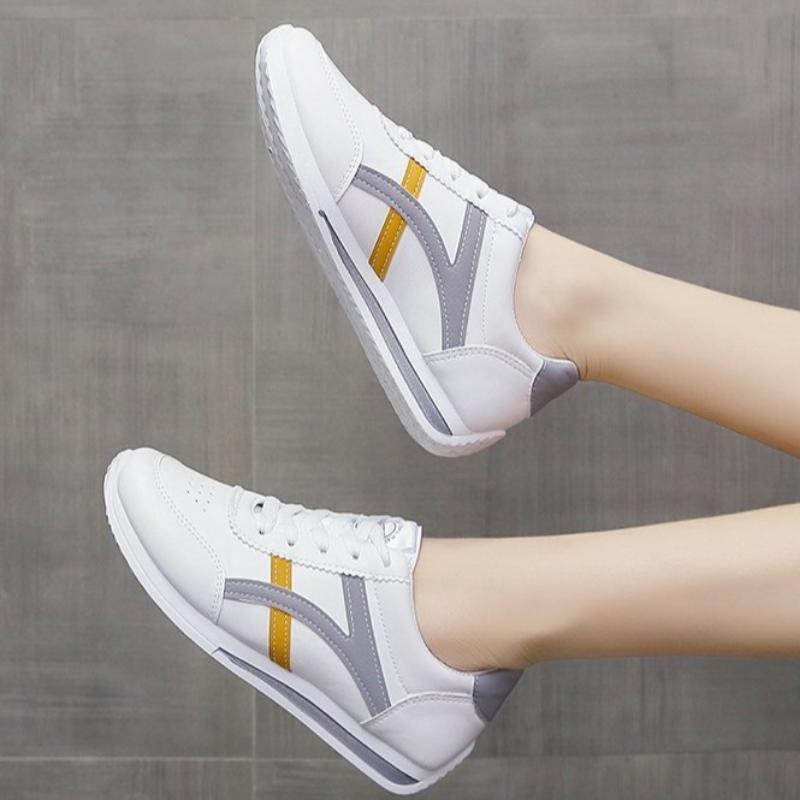 Pantofi sport de primăvară și vară pentru femei, din piele, albi, pantofi de alergare Forrest Gump