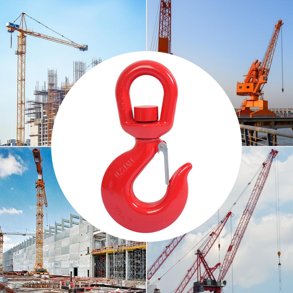 Locking Swivel Hook, Heavy Duty Swivel Lifting Hook, Lifting Hook with Safety Latch, 1* Locking Swivel Hook, Red Alloy Steel