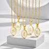 Stainless Steel Oval White Shell Letter A-Z Initial Pendant for Women,Gold Plated 26 Letters Necklaces,Trendy Jewelry Gift