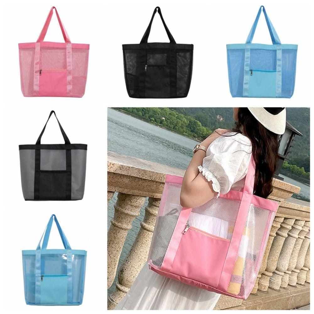 Storage Bag Beach Tote Bag PVC Travel Shoulder Bag Portable Transparent Mesh Bag  Washing