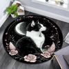Black and White Cat with Moon Round Area Rug,Carpet Rug for Living Room Bedroom Sofa Playroom Decor,Non-slip Floor Mat