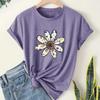 Women Summer T Shirt Retro Fashion Short Sleeve Tees Casual Flower Printed  Tops