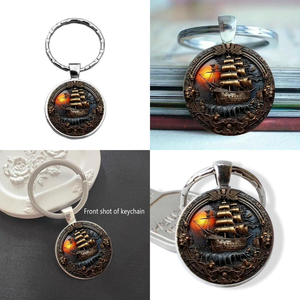 Vintage Style Zinc Alloy Key Holder Featuring Sunset Boat Art For Party Favor Or Holiday