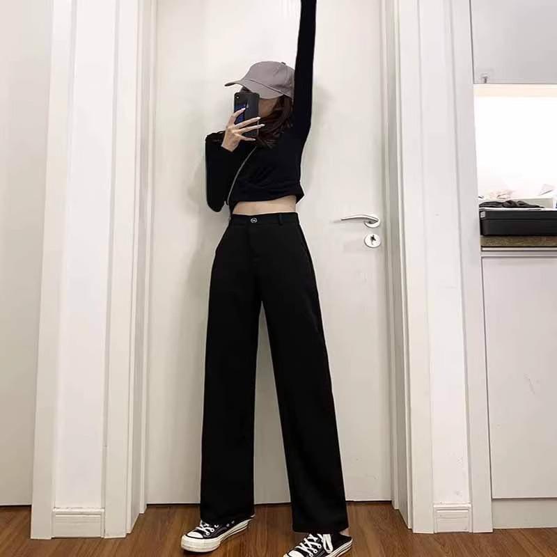 2024 Frühling Damen High-End schwarze Anzughose mit weitem Bein, hohe Taille, bodenlang, lässiger Fall