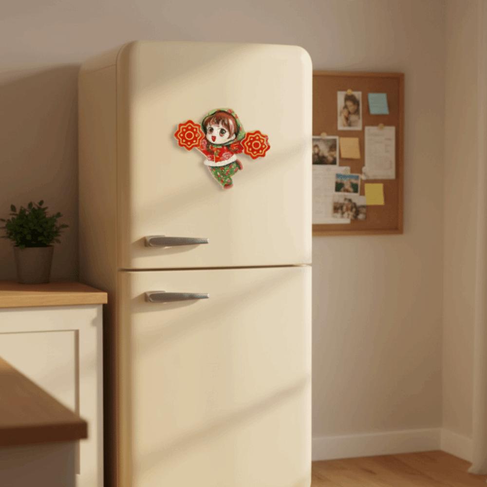 3D Rotating Refrigerator Magnets Cartoon Traditional New Year Magnetic Sticker Handmade God of Wealth Lucky Magnetic Sticker