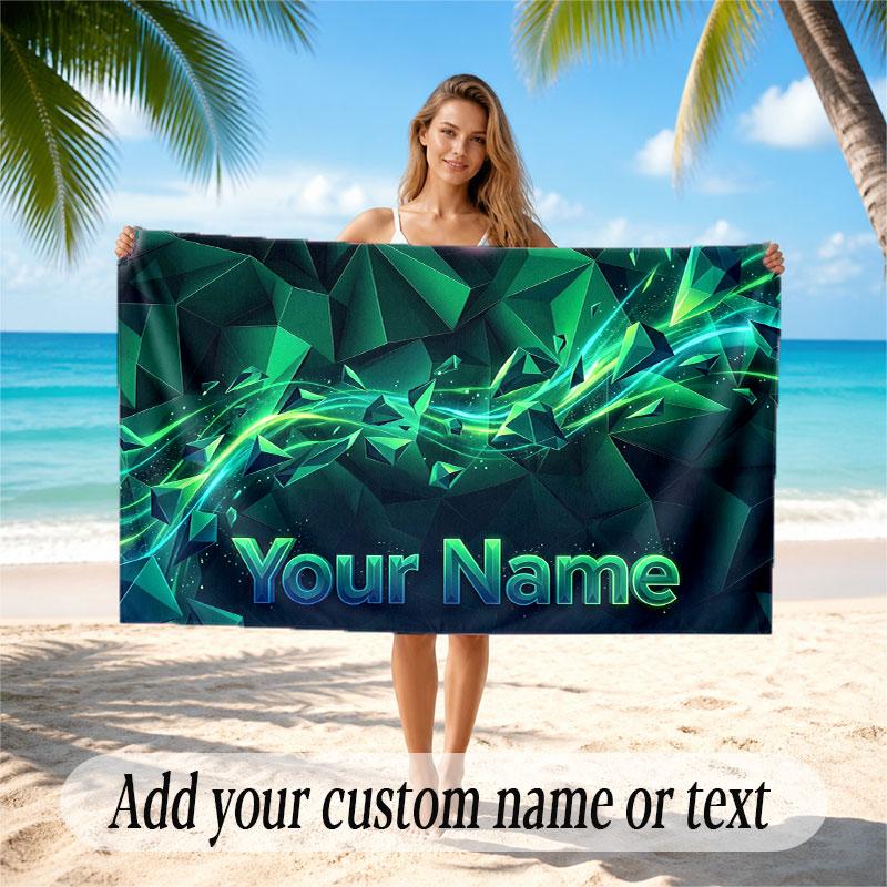 Abstract Geometric Theme Soft Beach Towel Personalized Custom Name Text Towel Portable for Beach Pool Travel