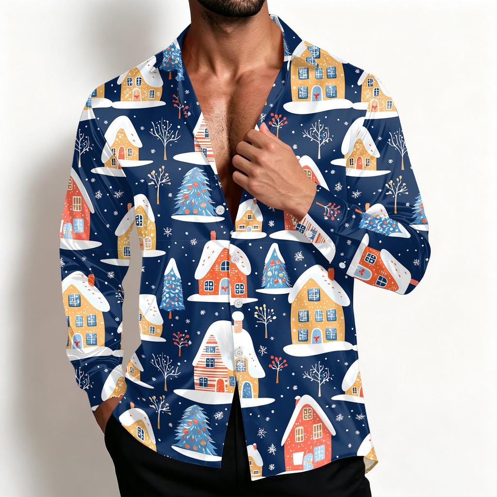 Men's Casual Shirt Jacket Loose Fit with Lapel Collar Breathable for Spring Christmas